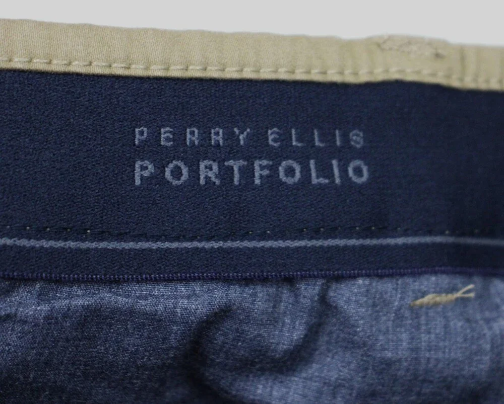 Perry Ellis Portfolio Essentials Pants Mens 32x30 Khaki Slim Fit Stretch Chino